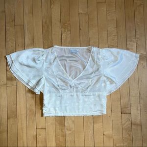 UO Webster Jacquard Flutter Sleeve Crop